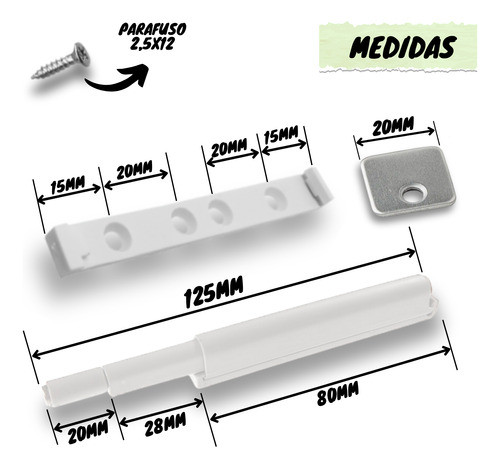 Kit 2 Fecho Pulsador Magnético Branco Toque Sobrepor Tip-on 1
