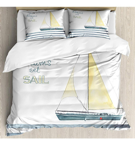Ambesonne Nautical Duvet Cover Set, Let Your Dreams Set Sail 0