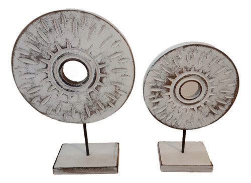 Adorno De Madera Patinada Circular Mandala Set 2 Unidades 0