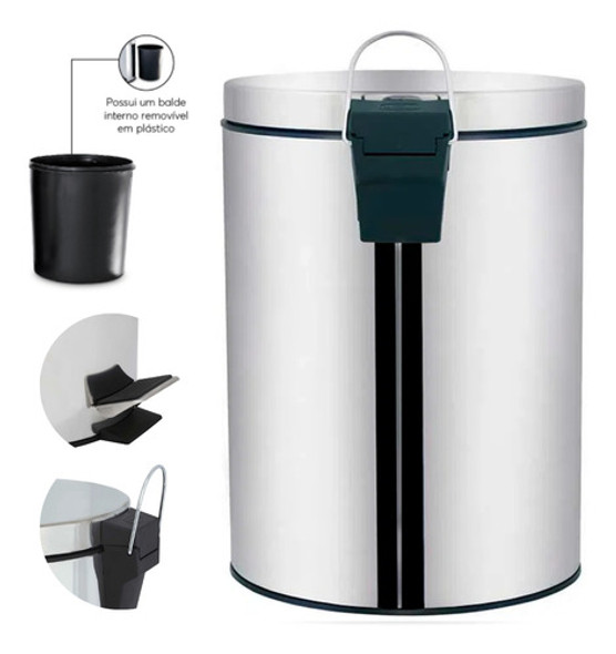 Kit 2 Lixeiras Cesto Lixo Inox Banheiro Cozinha 12litros Mor 1 Kit 2 Lixeiras Cesto Lixo Inox Banheiro Cozinha 12litros Mor 1
