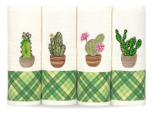 Lavien Home, Paños De Cocina Con Cactus Bordados, Flores Suc 0