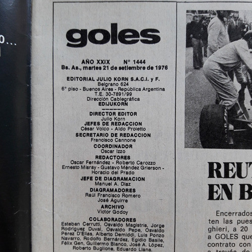 Goles Nº 1444 21/9/1976 Velez Boca River Monzon Susana G 1