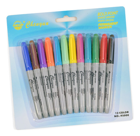 Marcadores Permanentes Punta Fina Set X12 - Goldin Papeleria 0