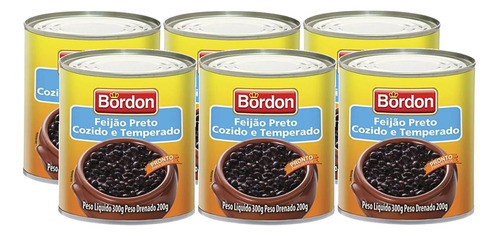 6 Feijao Preto Cozido E Temperado Pronto Bordon Lata 300g 0