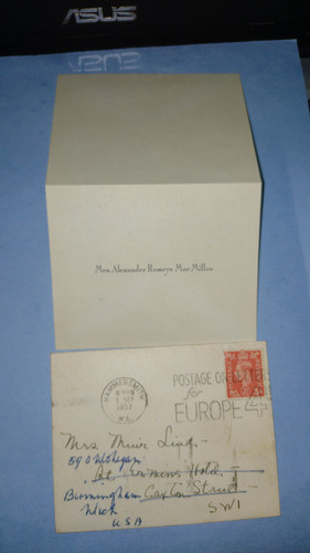 Inglaterra Sobre Circulado A Usa 1952 Estampilla Con Su Nota 0