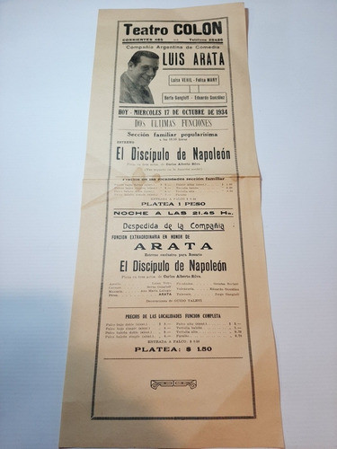 Afiche Rosario Teatro Colon 1934 Luis Arata Original Ro 1357 0