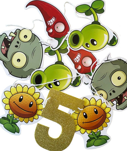 Guirnalda De Papel Plantas Vs. Zombies X8 Figuras + Número 0