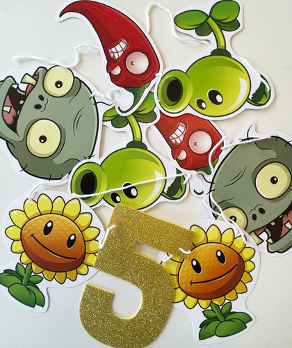Guirnalda De Papel Plantas Vs. Zombies X8 Figuras + Número 1