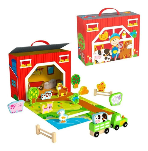 Valija Animales De Granja 17 Piezas Tooky Toy Juego Juguete 0