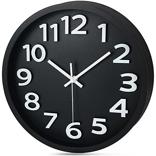 Reloj De Pared Negro Numeros Blancos 30 Cm Discreto 0