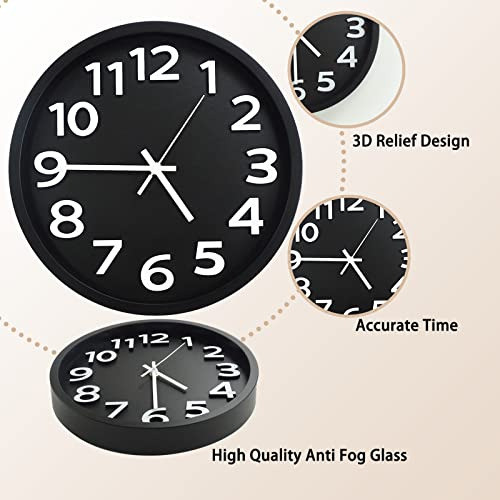 Reloj De Pared Negro Numeros Blancos 30 Cm Discreto 1