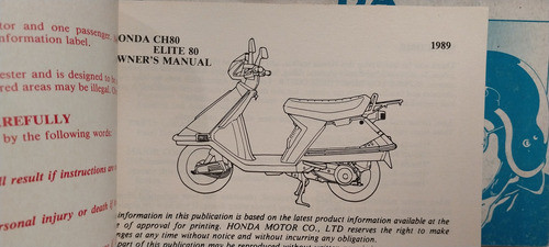 Manual Honda Elite 80 Año 89 Original 1