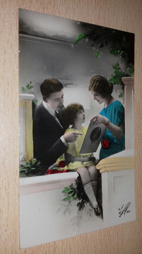 Antigua Postal Romantica Coloreada Matrimonio Con Niña Y Al 0