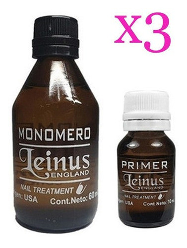 Kit Uñas 3 Monomero X 60 Ml  + 3 Primer X 10 Ml Leinus 0