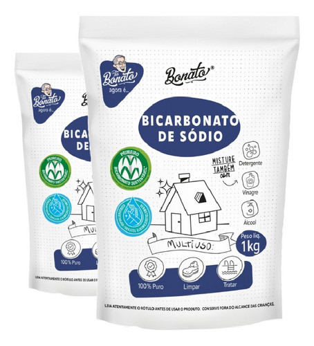 Kit 2 Tio Bonato Bicarbonato De Sódio 100% Puro Multiuso 1kg 0