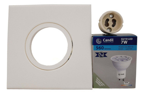 Spot Embutir Pvc Cuadrado Blanco + Dicroica 7w 35° Fría 0
