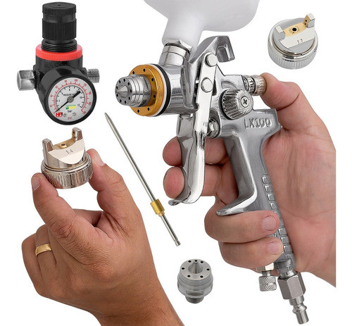 Pistola De Pintura Hvlp 2 Bicos 1,7 / 1,4 Manômetro 600m Sh2 1