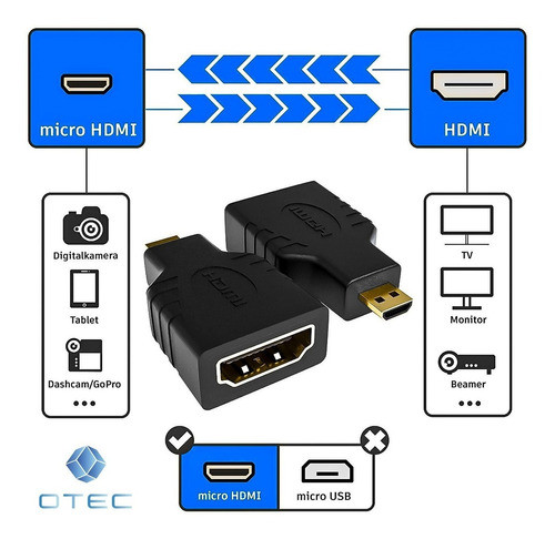 Ficha Adaptador Micro Hdmi A Hdmi Hembra - Otec 1