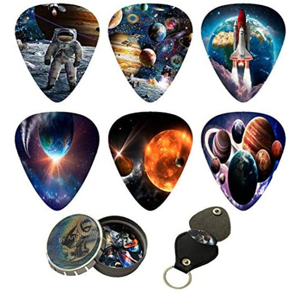 Space Guitar Picks 12 Pack Box & Picks Holder Juego Medium Y 0