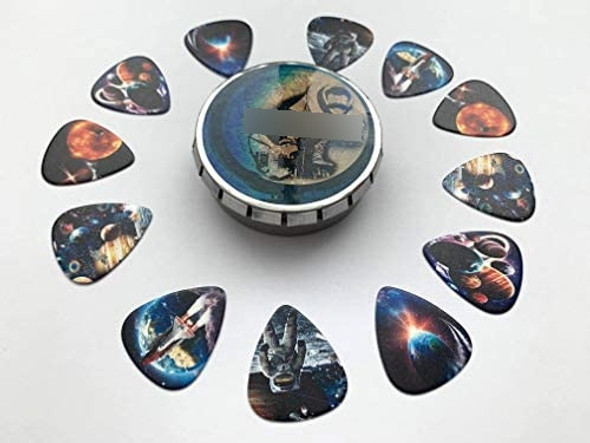 Space Guitar Picks 12 Pack Box & Picks Holder Juego Medium Y 1