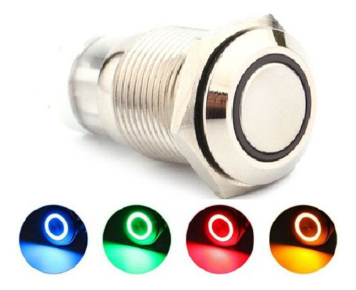 Boton Metalico Pulsador Flat 10mm Blacklight Led Azul 0