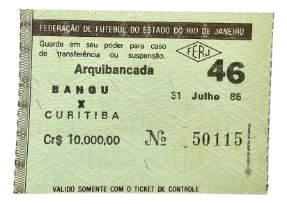 Ingresso Futebol Bangu X Coritiba Final Brasileiro 1985 Raro 0