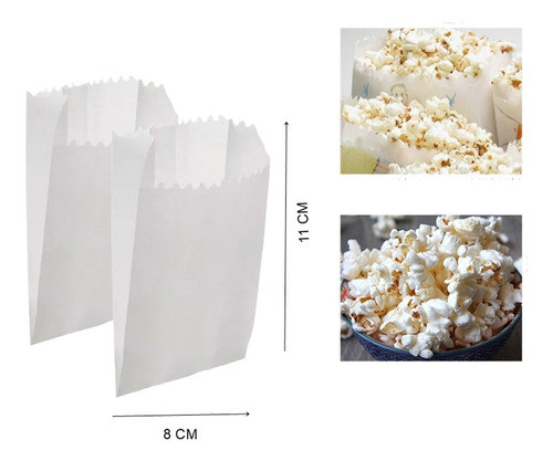 Kit 50 Saco Saquinho Papel Pipoca Pequeno Festa 8x11 Branco 1