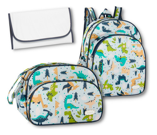 Kit Bolsa Bebê Mochila Trocador Dinossauro 3 Peças Reforçada 0
