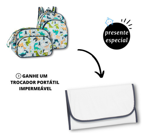 Kit Bolsa Bebê Mochila Trocador Dinossauro 3 Peças Reforçada 1