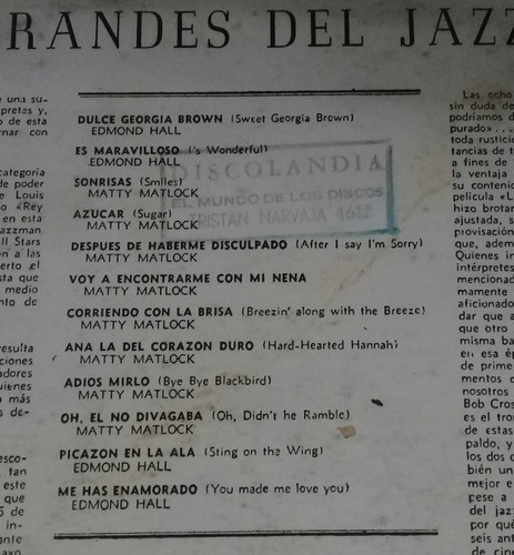 Edmond Hall Lopez Ruiz L. Furst - Grandes Del Jazz Lp Kktus 1