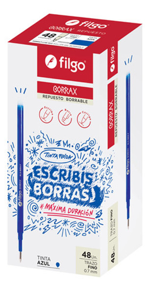 Repuesto Boligrafo Borrable Filgo Borrax Azul X48 0