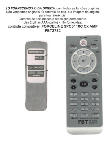 Controle Compatível Forceline Spc5110c Cx Amp Fbt2732 0