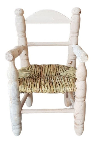 Silla Infantil Sillita Niños Madera Y Junco Con Apoya Brazos 0