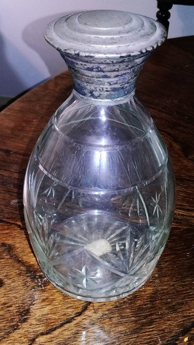 Antiguo Botellon De Cristal Con Tapón De Plata Art Deco 0