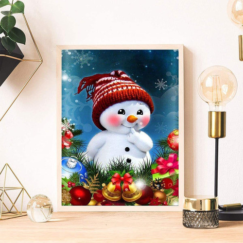 Kit Pintura Con Diamantes Dibujo Muneco Nieve 30x40cm 1