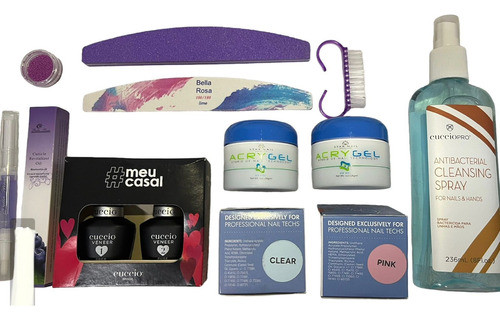 Kit Cuccio Gel Pink E Clear Acrygel Pasó 1e2 Higienizante 0