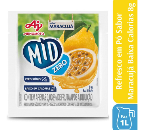 Refresco Em Pó Mid Zero Maracujá 8gr - Kit Com 15 0