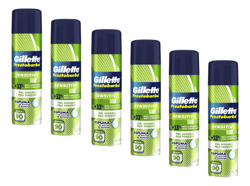 Combo Com 6 Espuma Gillette Sensitive Prestobarba 150g 155ml 0