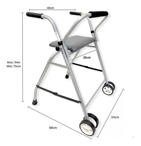 Andador Ortopédico Plegable Manija Regulable Asiento Y Rueda 1