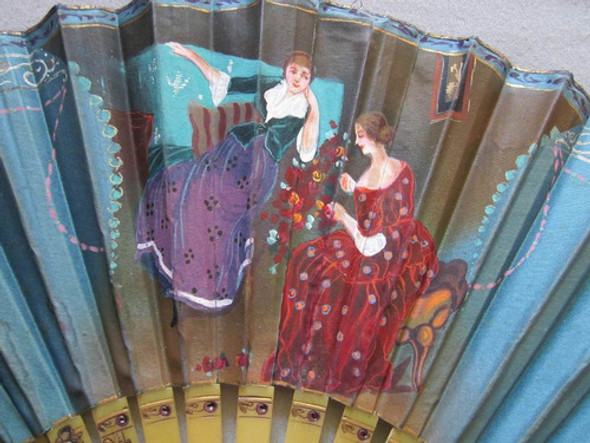 Abanico Antiguo Celuloide Y Tela Pintada 1