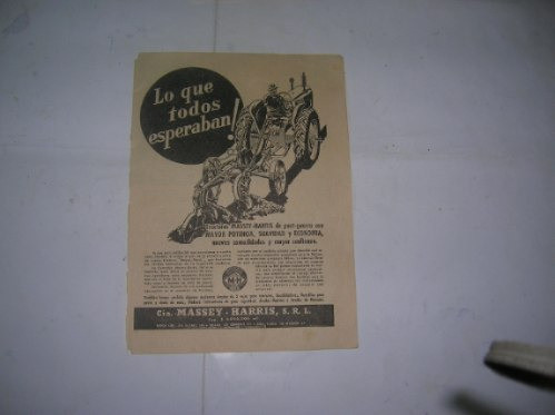 Antigua Publicidad Cia Massey -harris Srl Tractores Arados 0