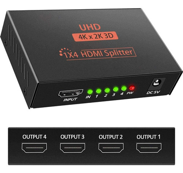 Splitter Hdmi Activo 1x4 Full Hd 1080p C/ Fuente Tv Led Lcd 0