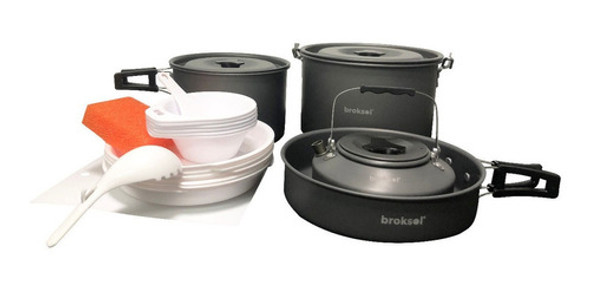 Marmita 6 Personas Mochilero Camping Set Cocina 20pz Broksol 0