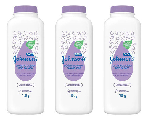 Kit 3 Talco Johnsons Baby 100g Dermo Protetor Hora Do Sono 0
