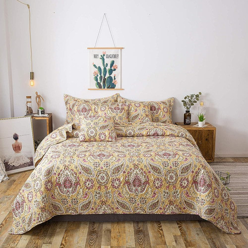 Tache King Size Bed Quilt Yellow Pink Gold Lightweight Quilt 1