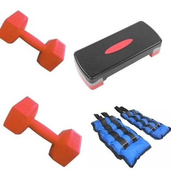 Step + Par Pesas 3kg Tobillera Muñequera + 2 Mancuernas 0