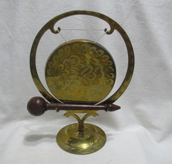 Antiguo Gong Campana Oriental Bronce Cincelado Con Palillo 0