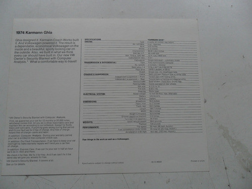 Folleto Publicitario Vw Karmann Ghia No Manual Escarabajo 1