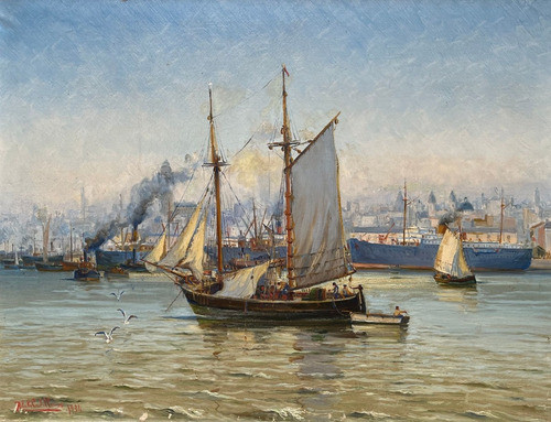 Roberto Castellanos Puerto De Montevideo 1934 Lámina 45x30cm 0