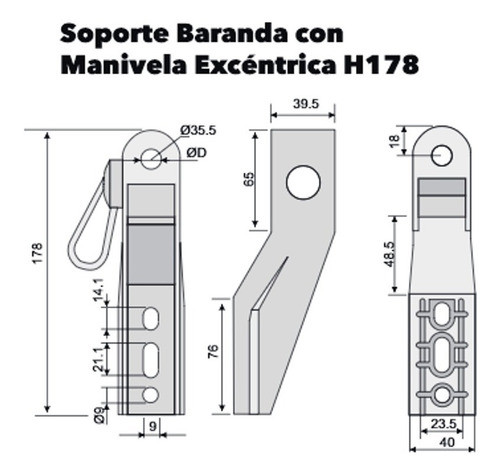 Soporte Baranda H178 Completo Con Manivela Excéntrica (1842) 1